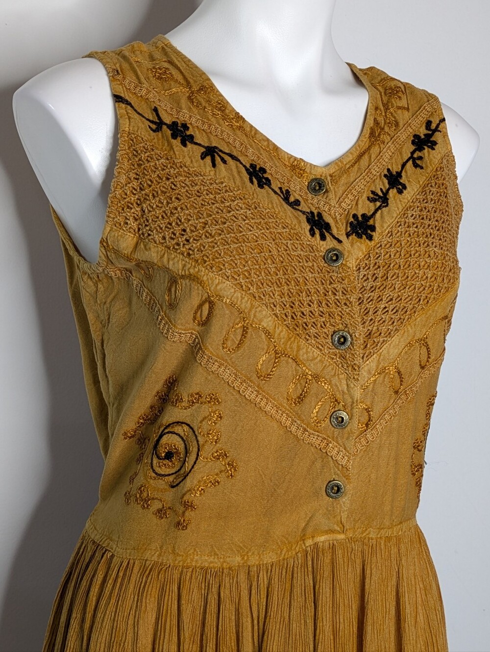 Vintage MPH Brown Hippie Boho Sleeveless Button Top Dress M - Picture 2 of 6